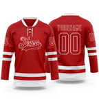 Custom Red White Hockey Lace Neck Jersey