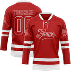 Custom Red White Hockey Lace Neck Jersey photo 1
