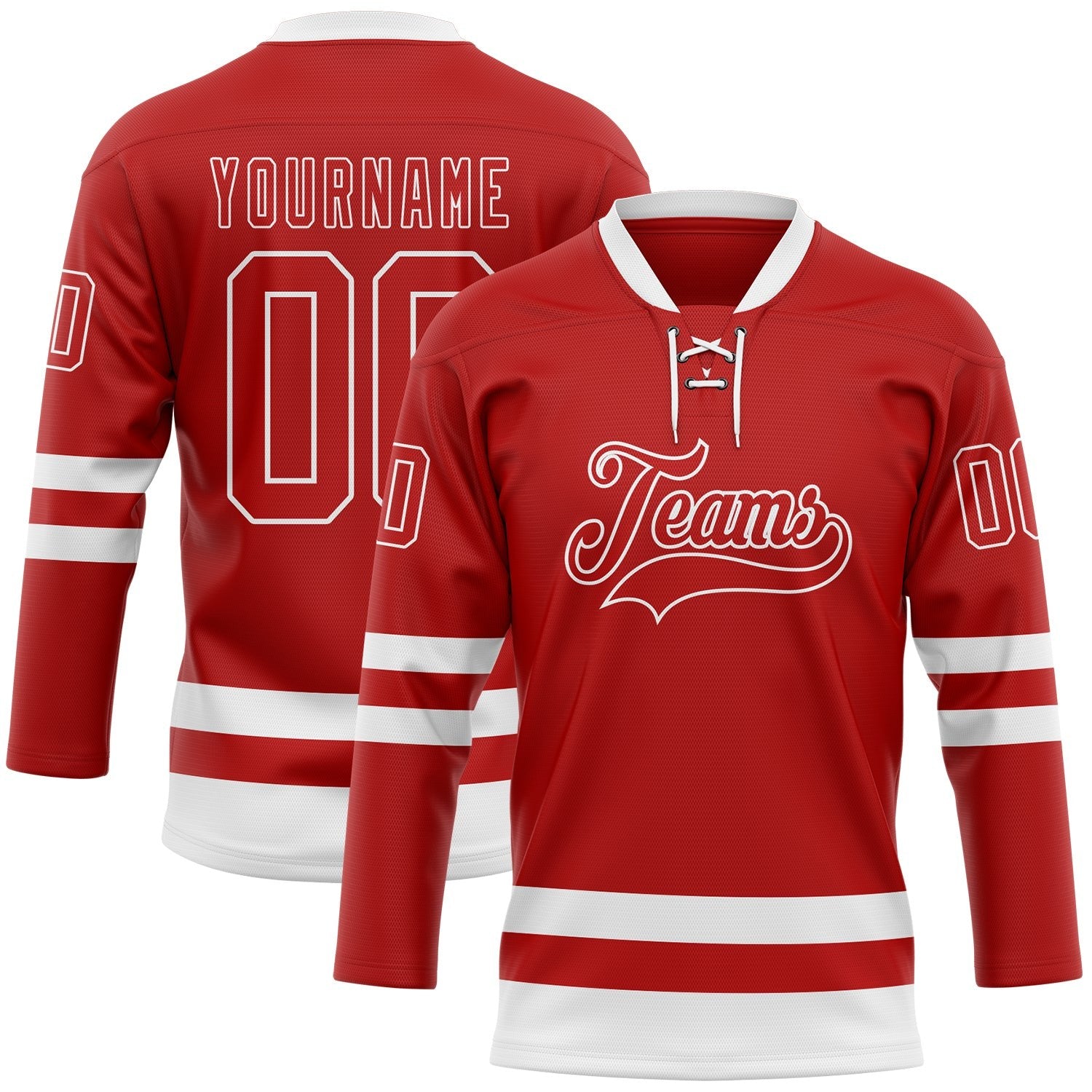 Custom Red White Hockey Lace Neck Jersey photo 1