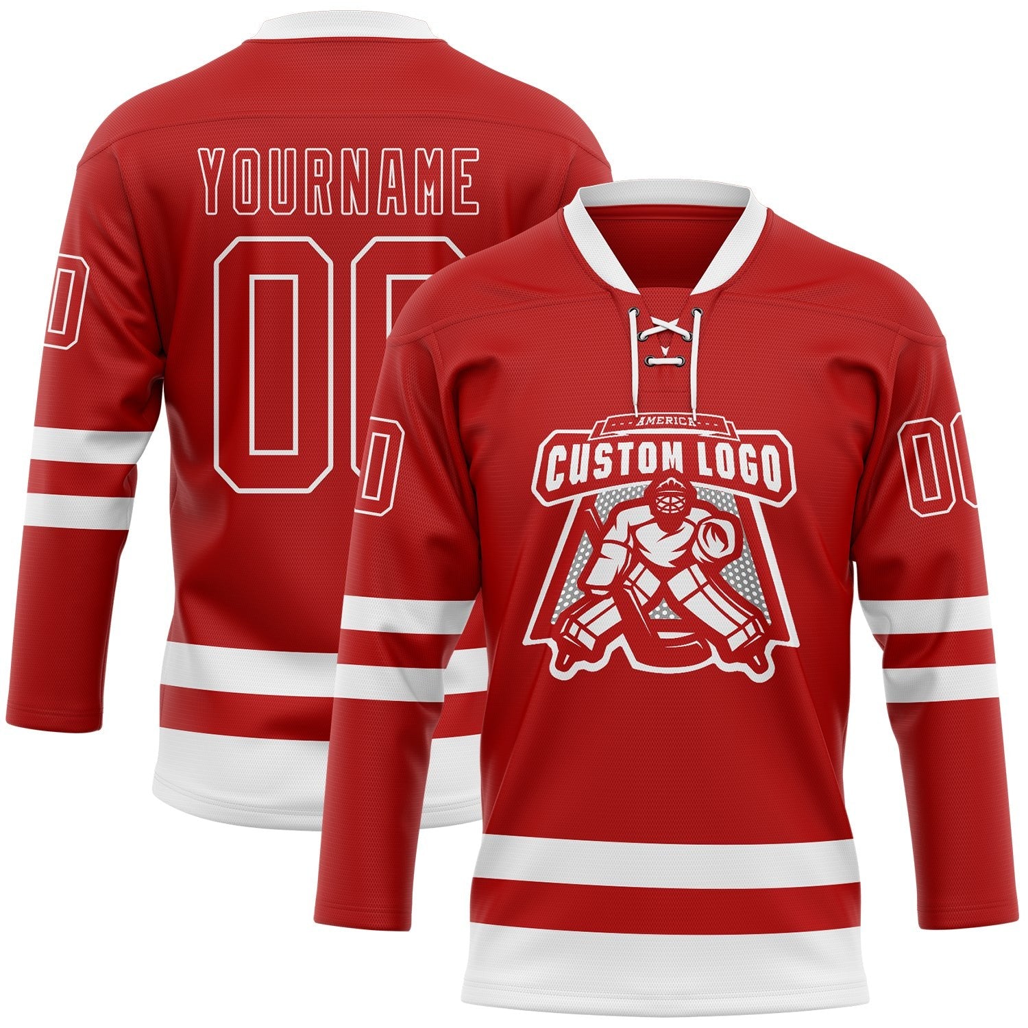 Custom Red White Hockey Lace Neck Jersey photo 2