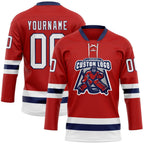 Custom Red White-Navy Hockey Lace Neck Jersey photo 2