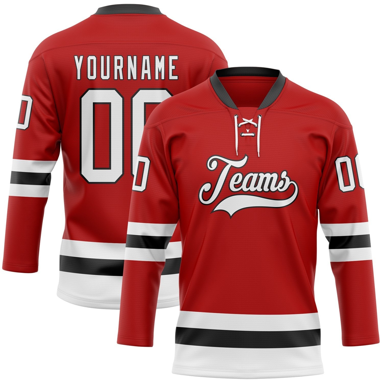 Custom Red White-Black Hockey Lace Neck Jersey photo 1