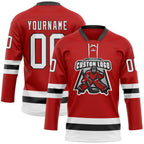 Custom Red White-Black Hockey Lace Neck Jersey photo 2