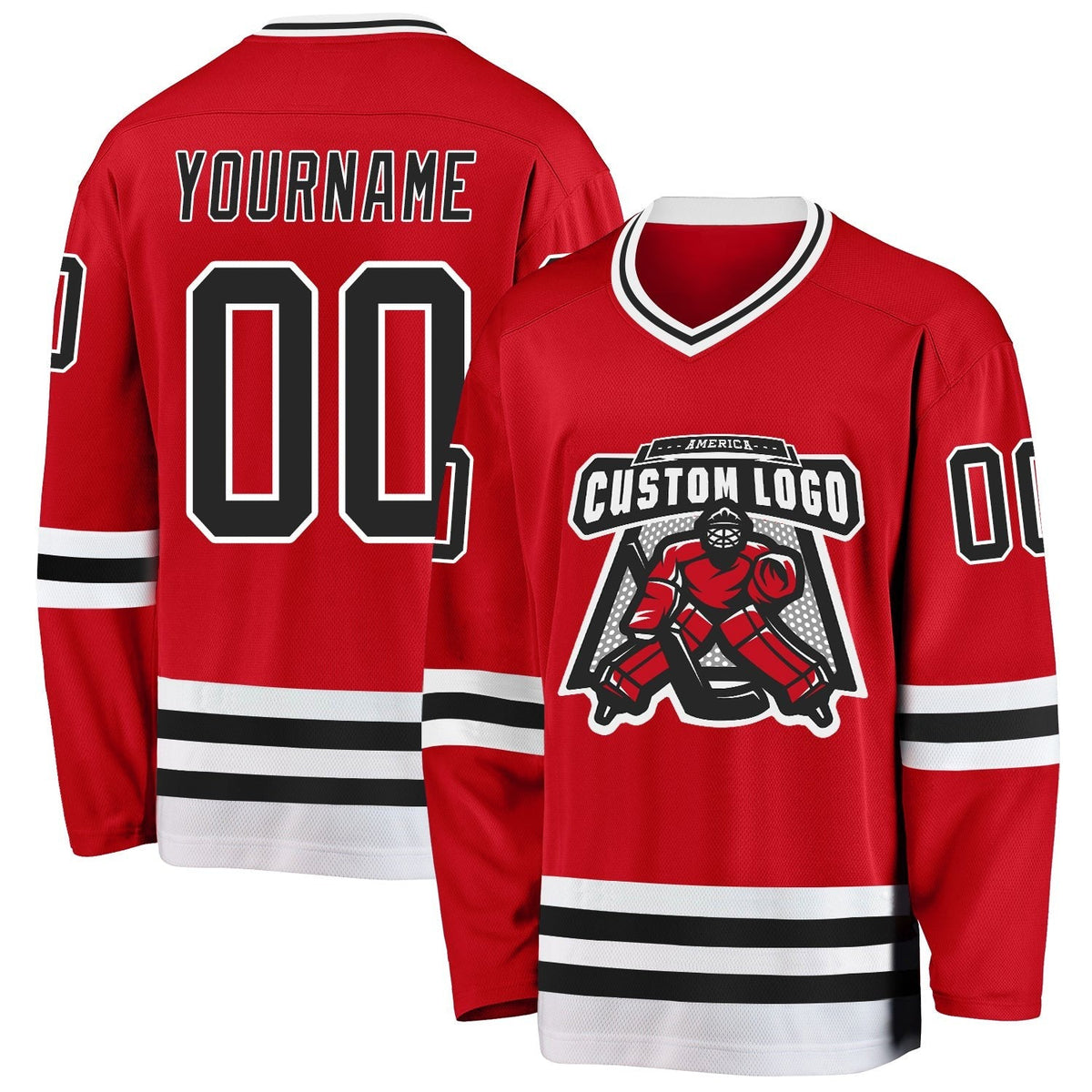 Custom Red Black-White Hockey Jersey photo 2