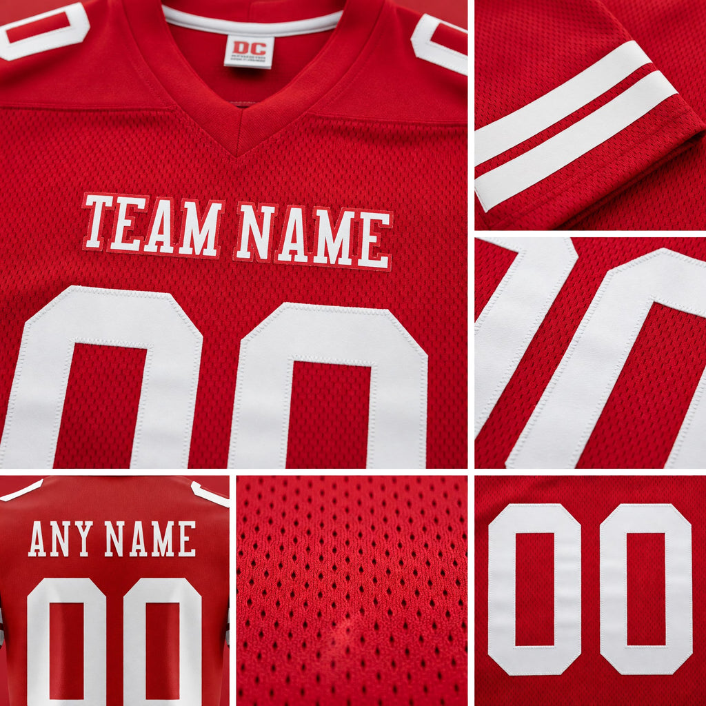 Custom Red White Authentic Football Jersey detail