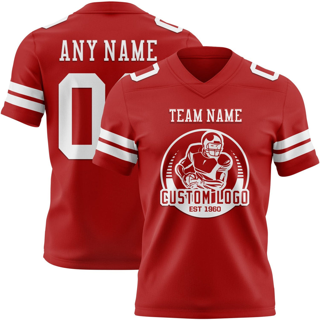 Custom Red White Authentic Football Jersey photo 2