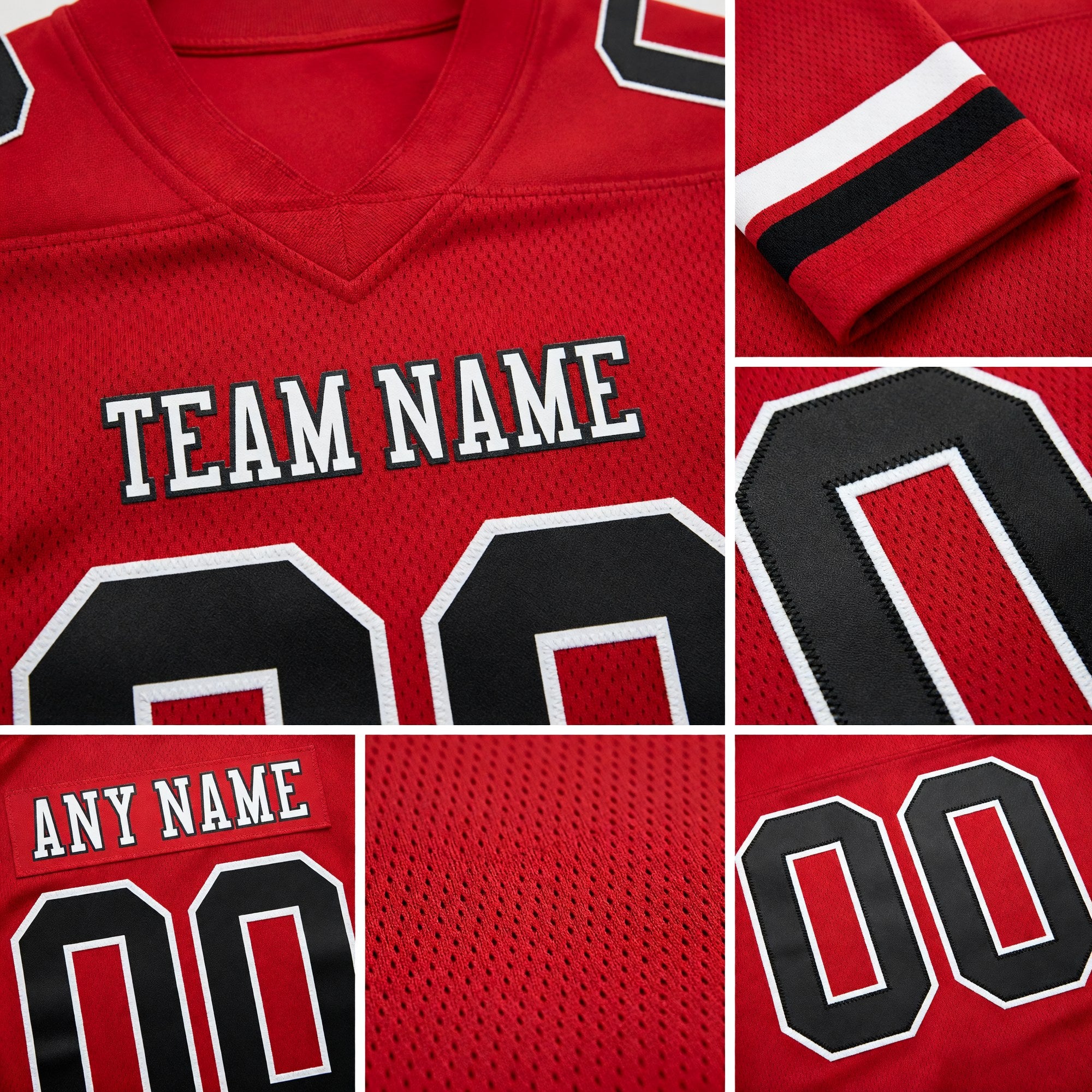 Custom Red Black-White Authentic Football Jersey detail