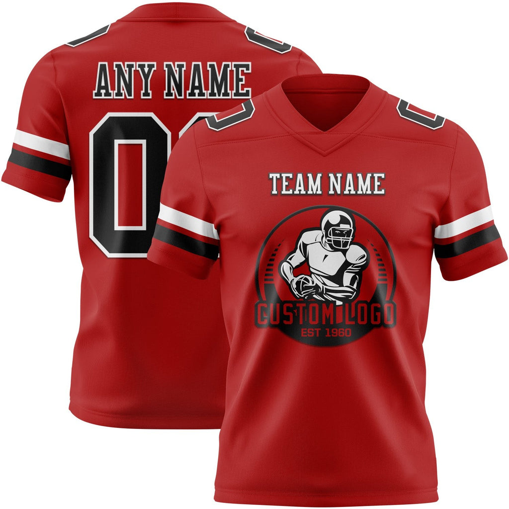 Custom Red Black-White Authentic Football Jersey photo 2
