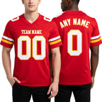 Custom Red White-Old Gold Authentic Football Jersey worn front and back