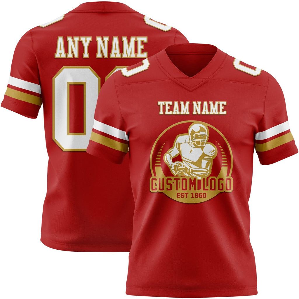 Custom Red White-Old Gold Authentic Football Jersey photo 2