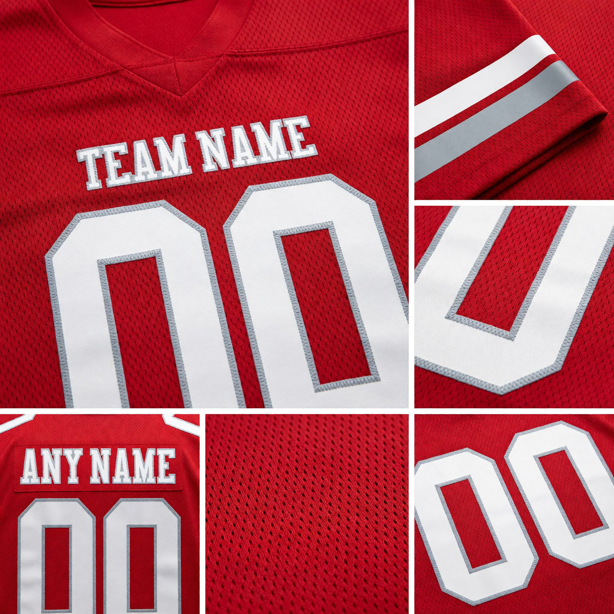 Custom Red White-Gray Authentic Football Jersey detail