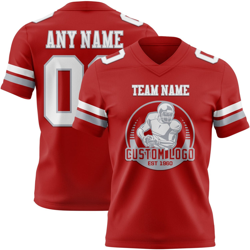 Custom Red White-Gray Authentic Football Jersey photo 2