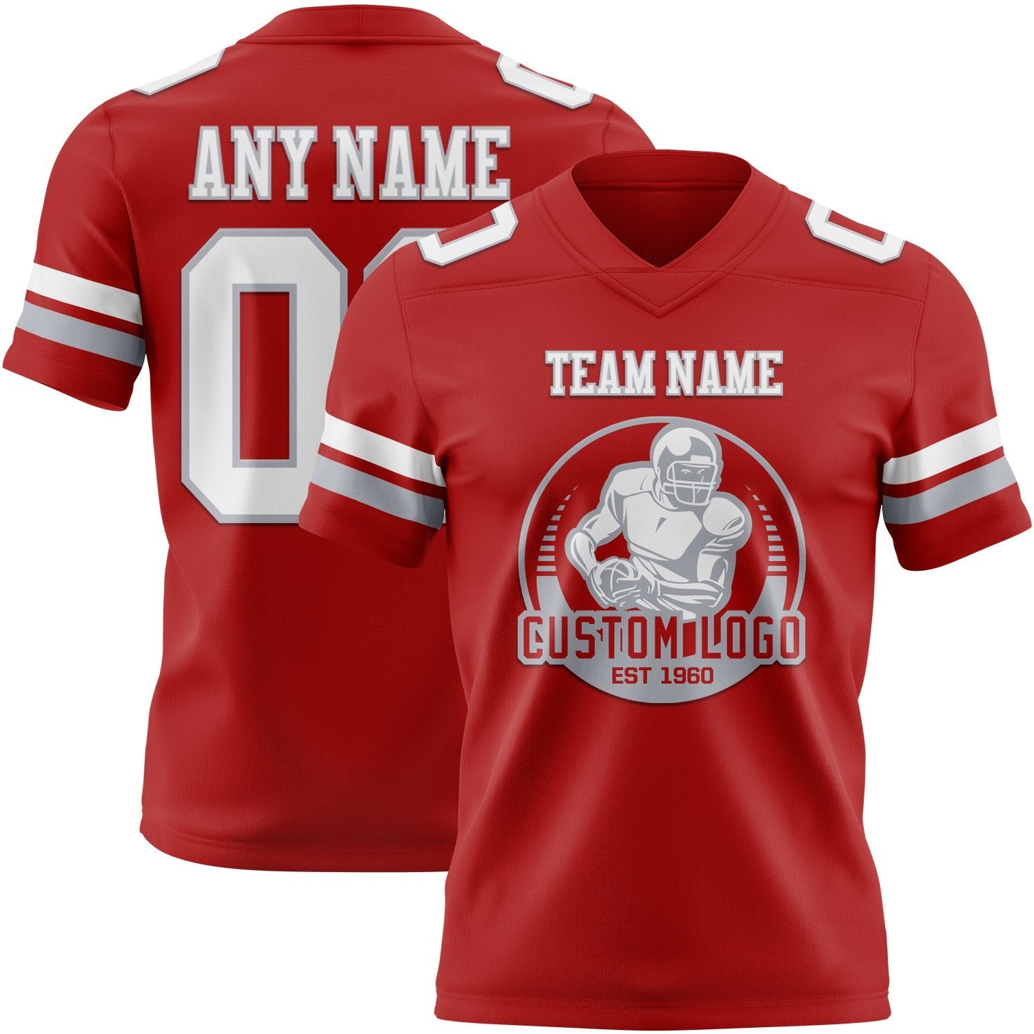 Custom Red White-Gray Authentic Football Jersey photo 2