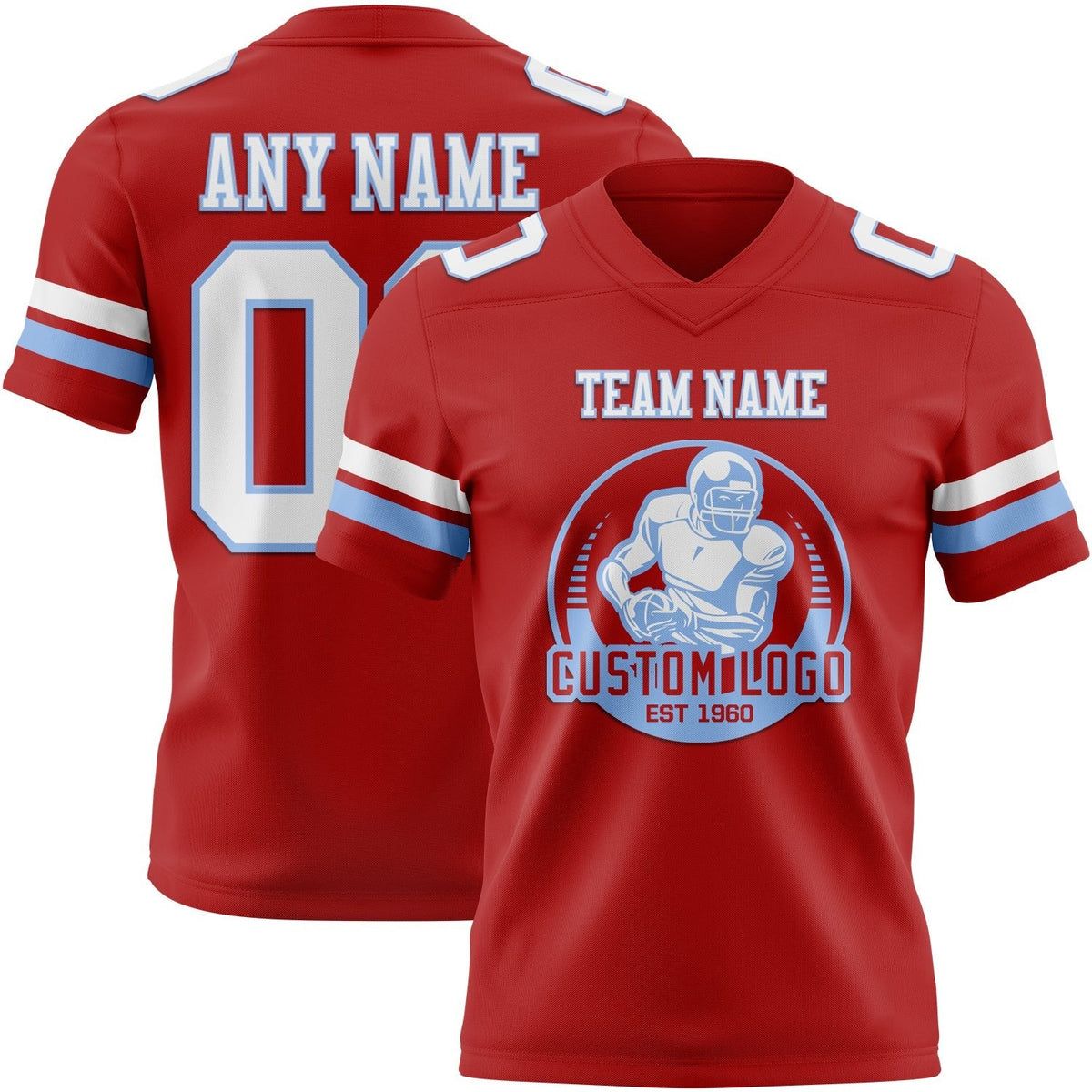 Custom Red White-Light Blue Authentic Football Jersey photo 2
