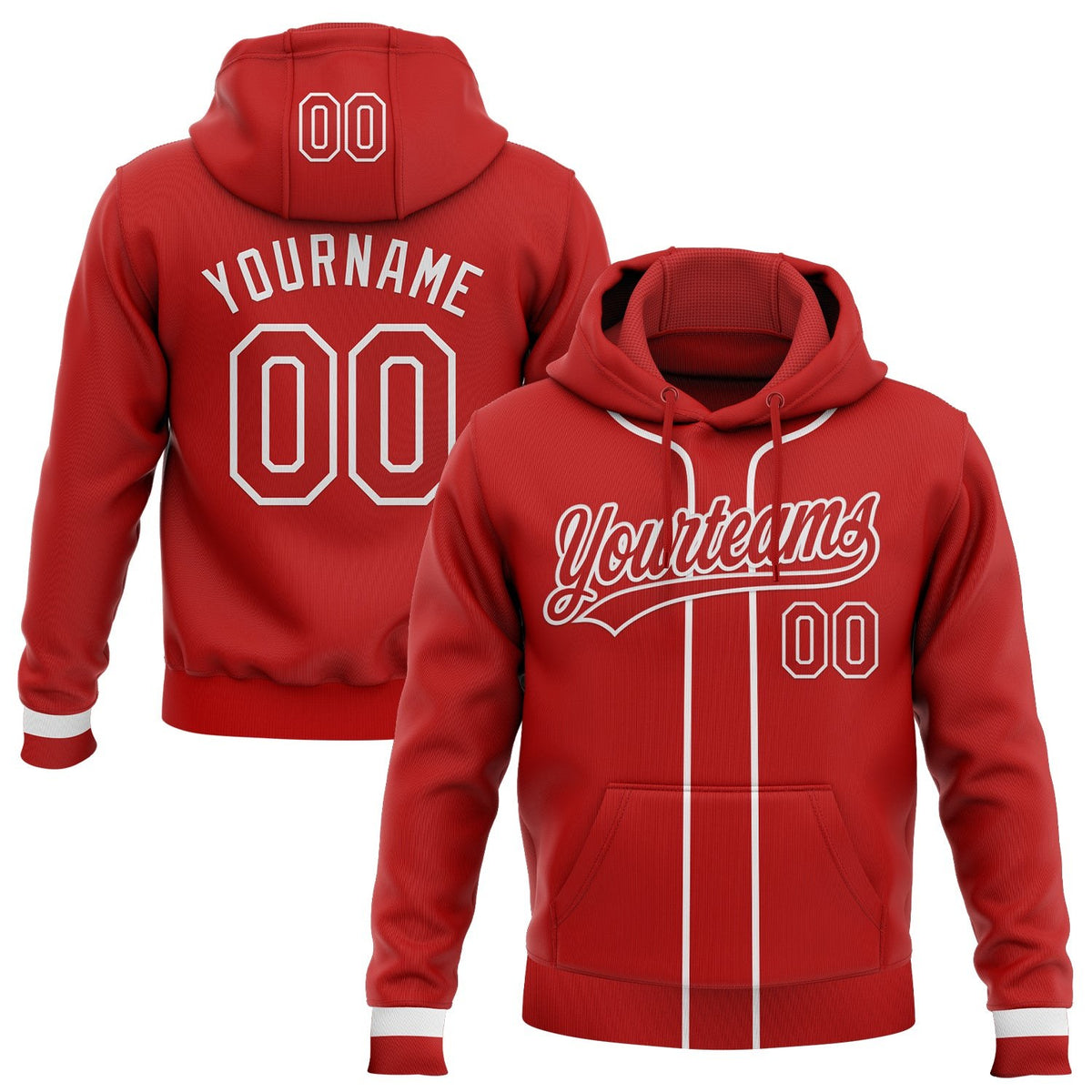 Custom Stitched Red White Baseball Pullover Sweatshirt Hoodie photo 1
