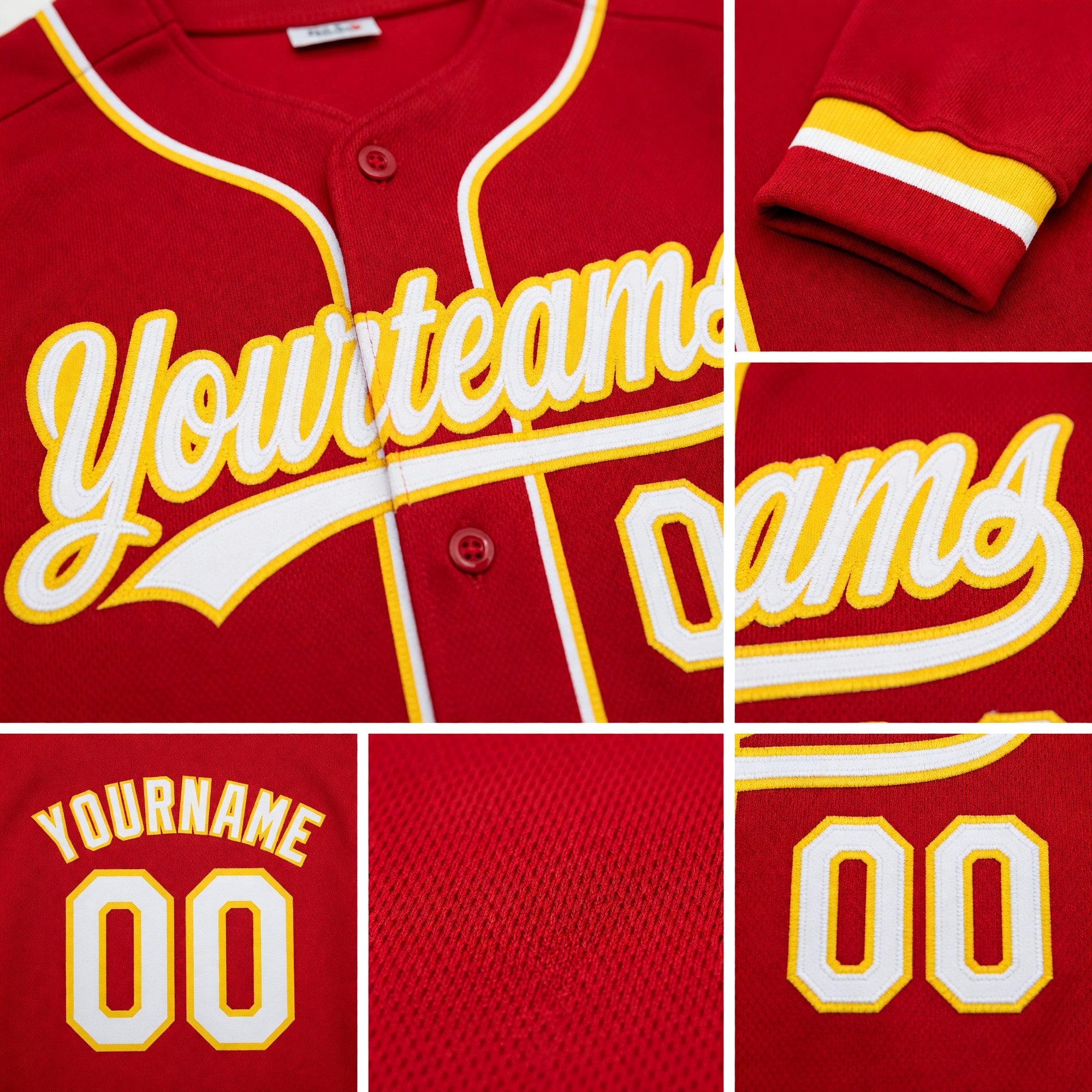 Custom Stitched Red White-Yellow Baseball Pullover Sweatshirt Hoodie detail