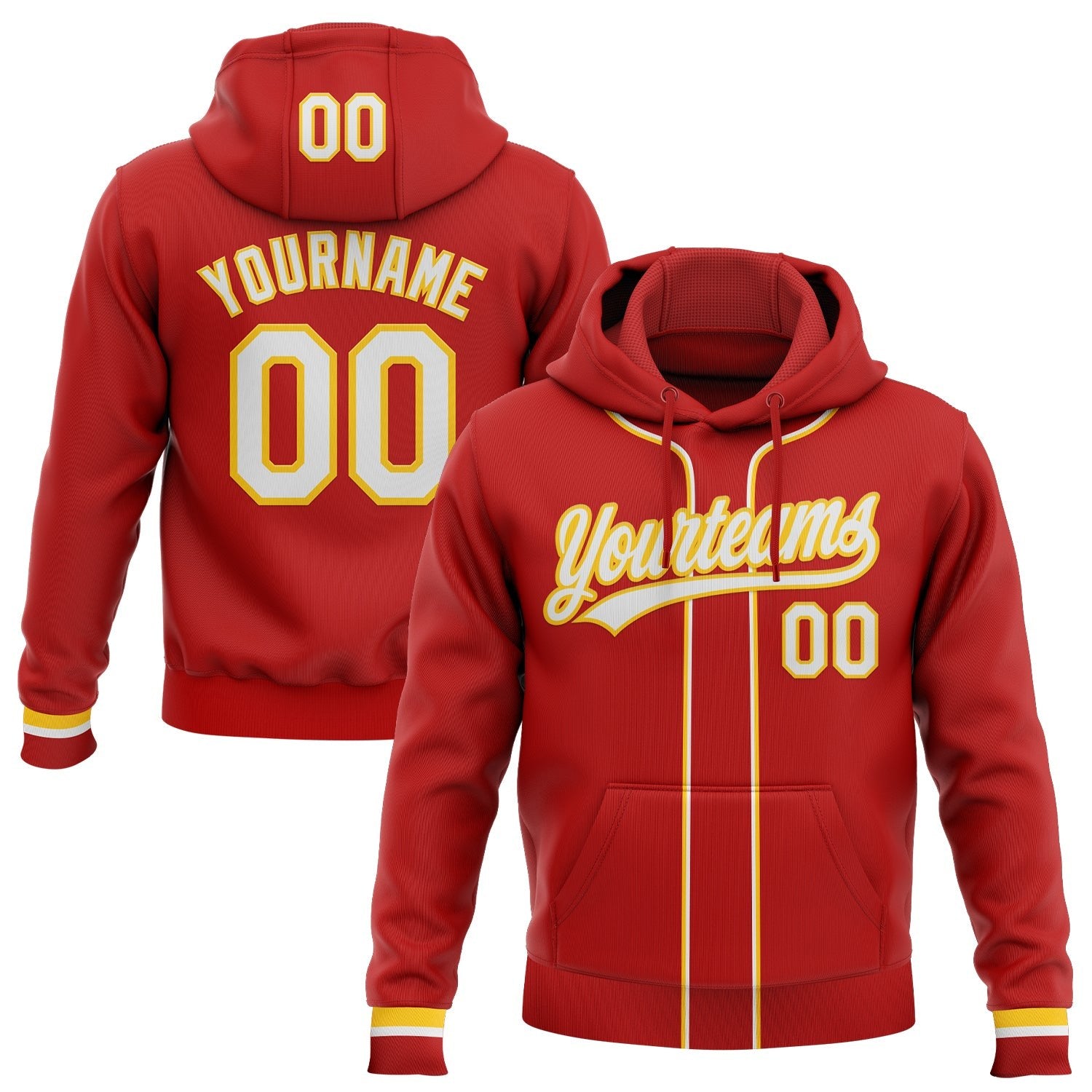 Custom Stitched Red White-Yellow Baseball Pullover Sweatshirt Hoodie photo 1