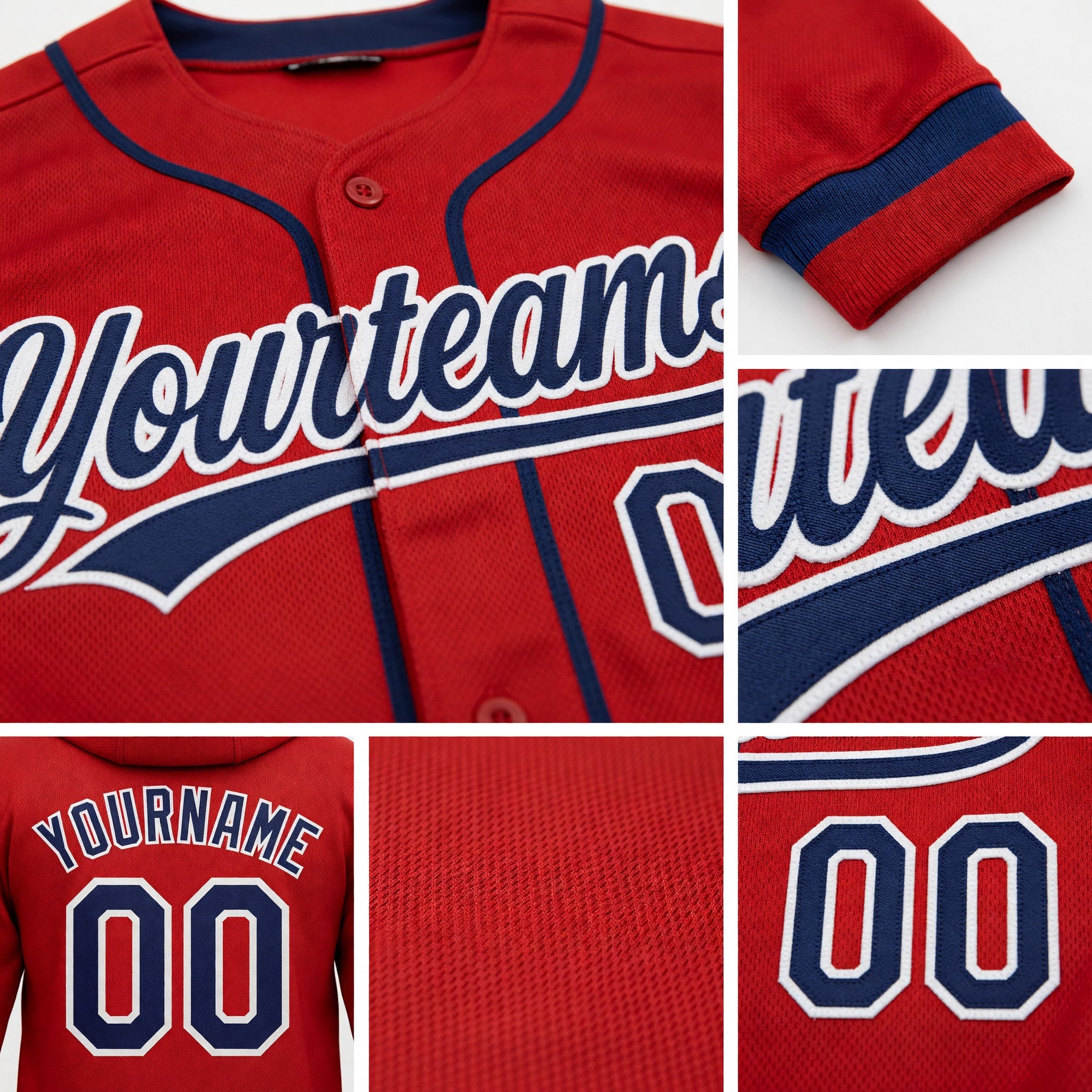 Custom Stitched Red Navy-White Baseball Pullover Sweatshirt Hoodie detail