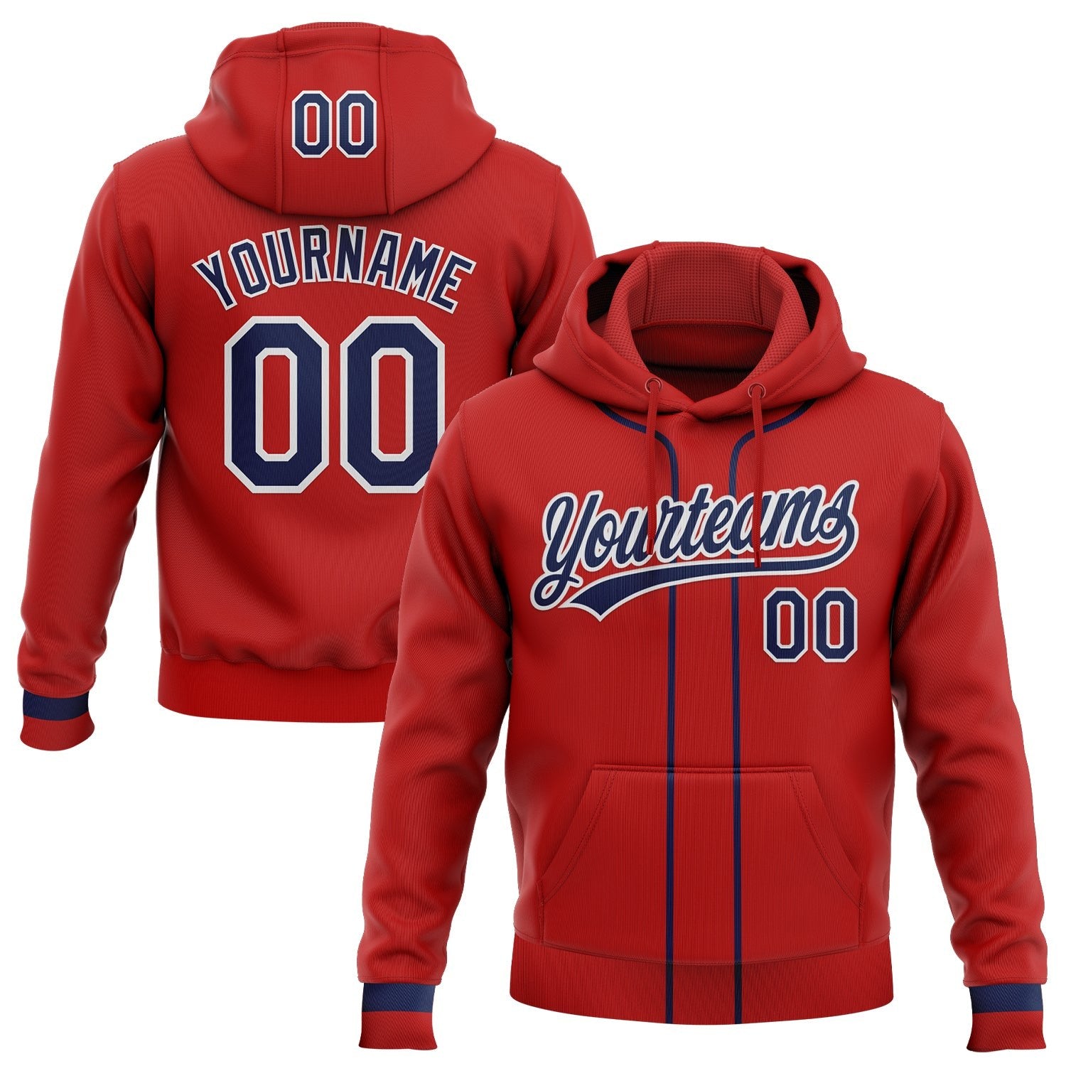 Custom Stitched Red Navy-White Baseball Pullover Sweatshirt Hoodie photo 1