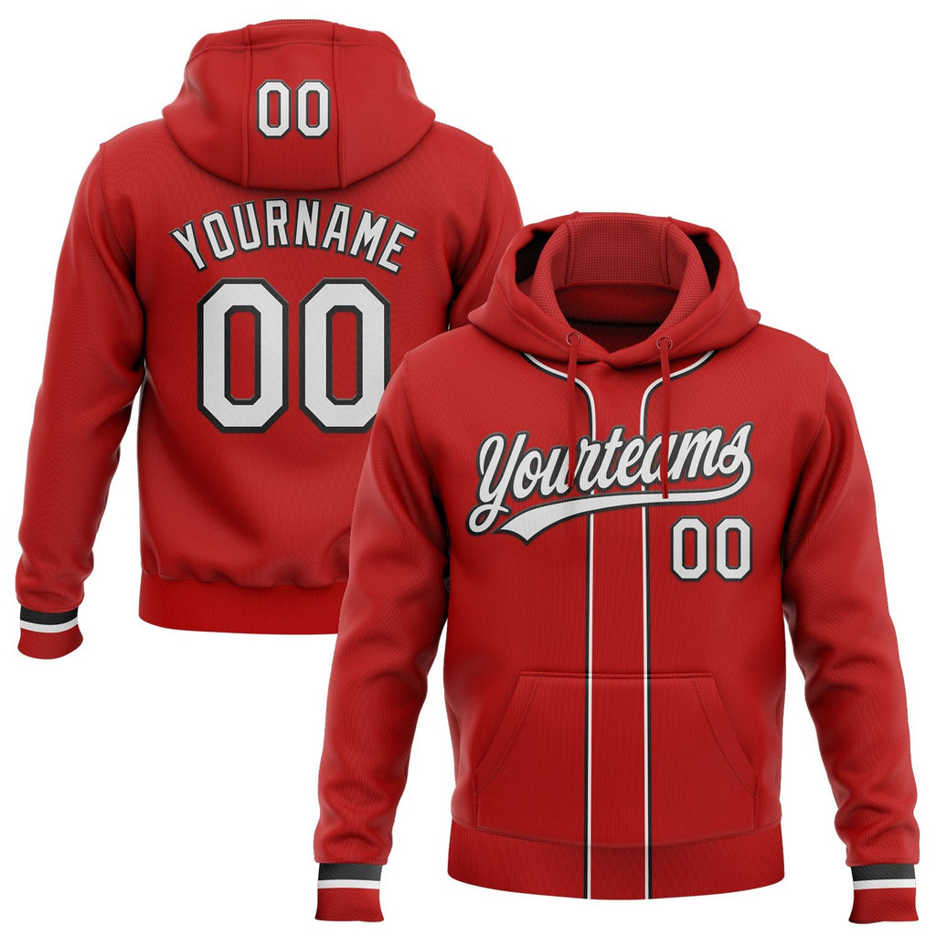 Custom Stitched Red White-Black Baseball Pullover Sweatshirt Hoodie photo 1