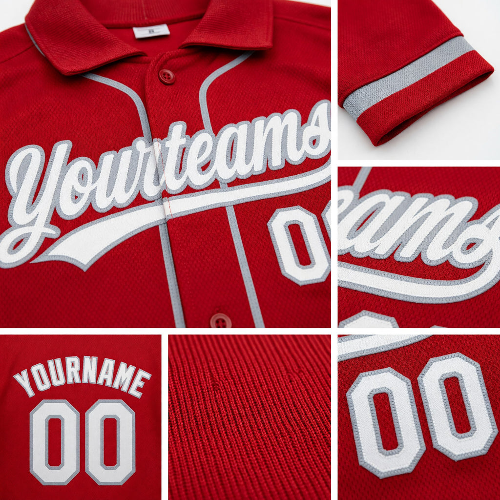 Custom Stitched Red White-Gray Baseball Pullover Sweatshirt Hoodie detail