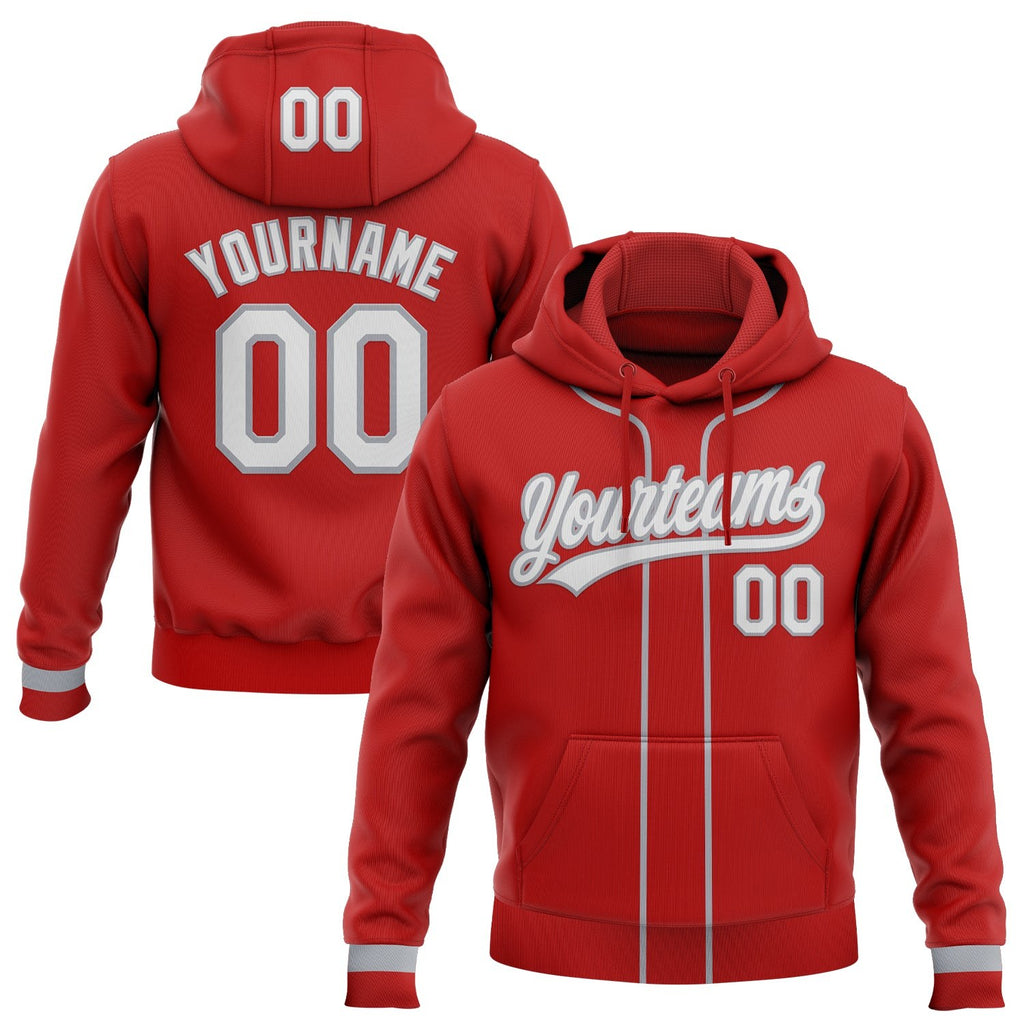 Custom Stitched Red White-Gray Baseball Pullover Sweatshirt Hoodie photo 1