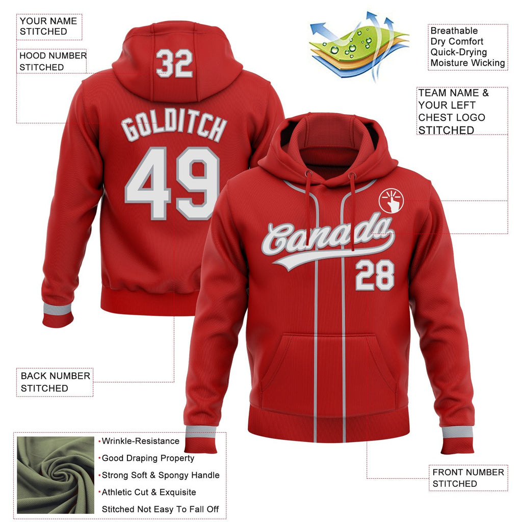 Custom Stitched Red White-Gray Baseball Pullover Sweatshirt Hoodie photo 2
