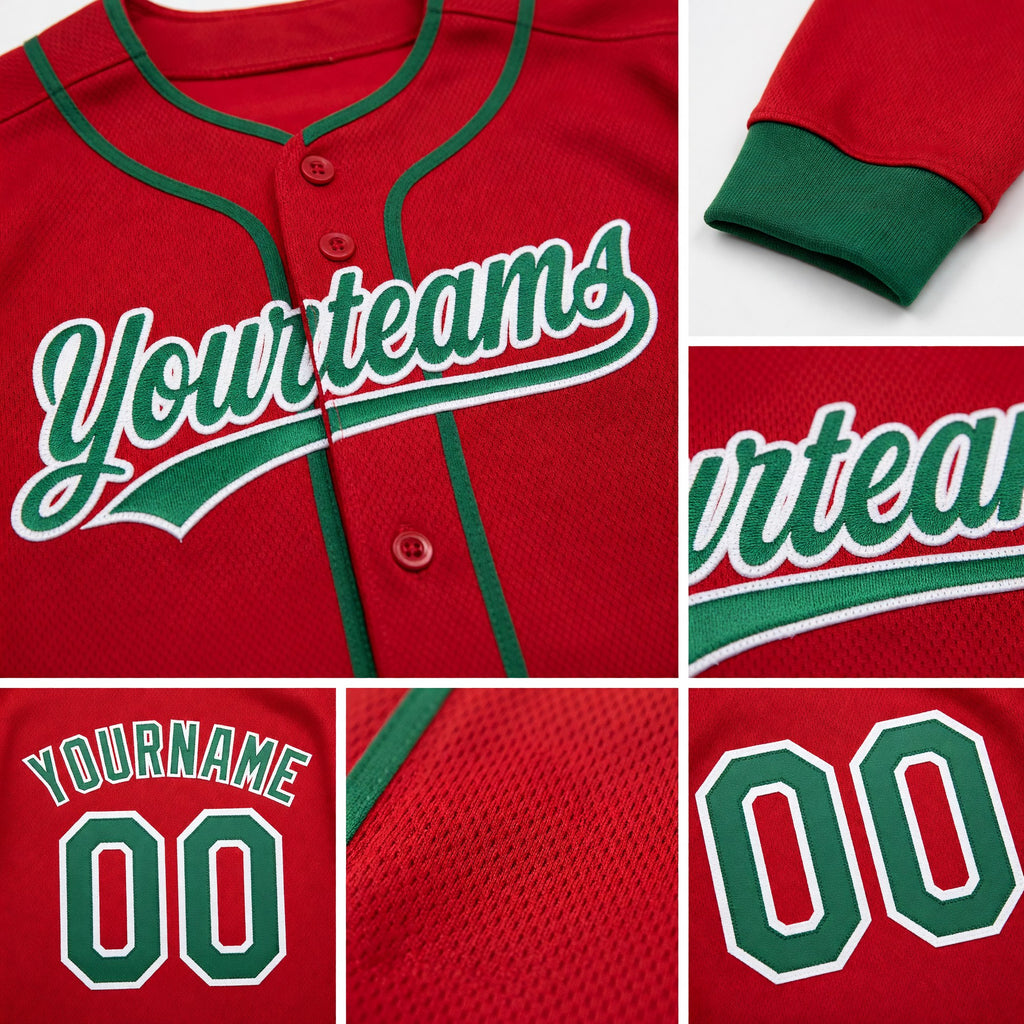 Custom Stitched Red Kelly Green-White Baseball Pullover Sweatshirt Hoodie detail