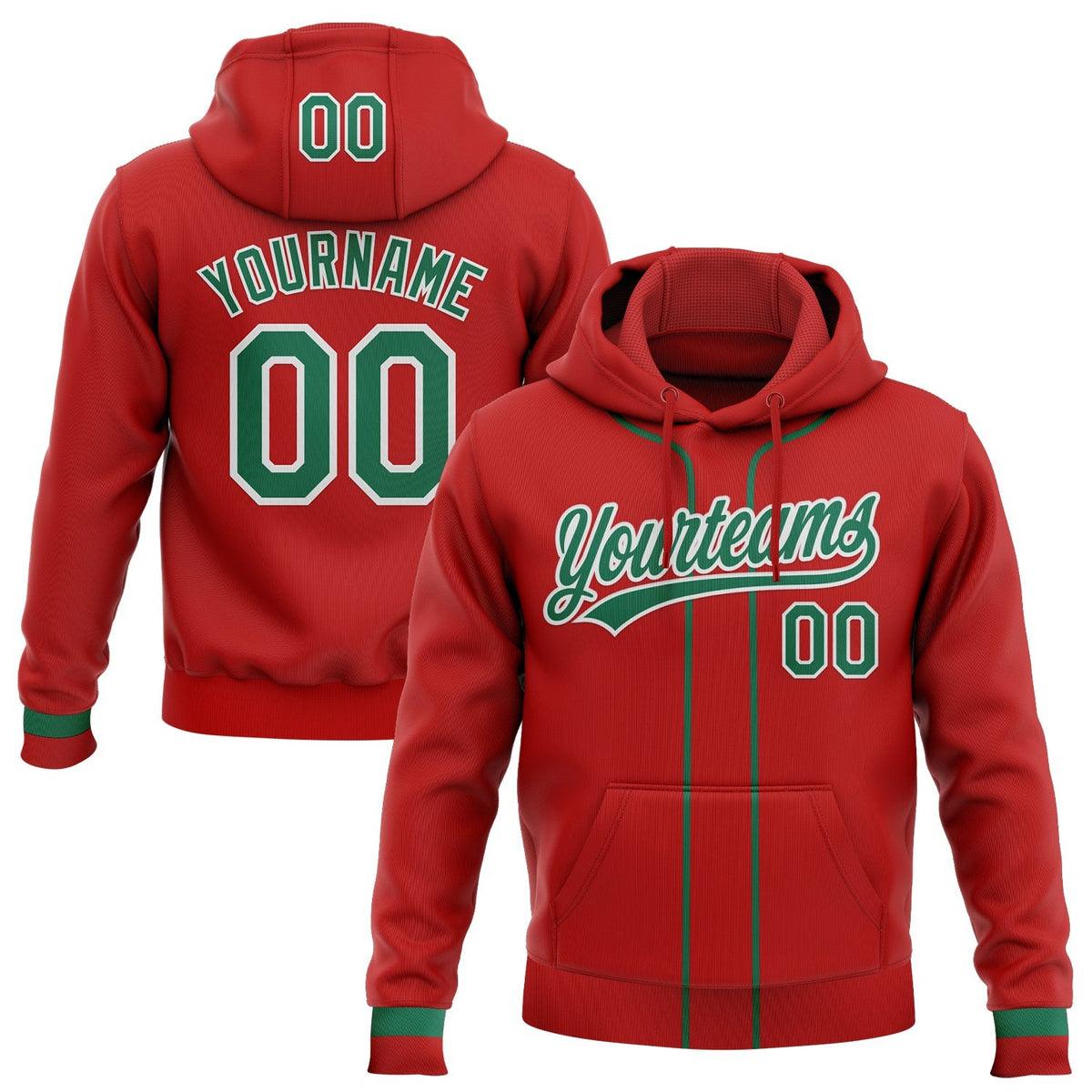 Custom Stitched Red Kelly Green-White Baseball Pullover Sweatshirt Hoodie photo 1