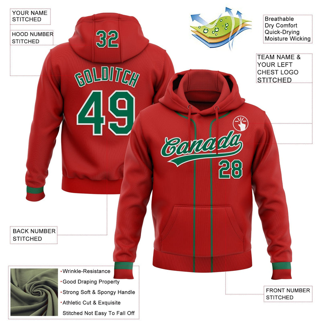 Custom Stitched Red Kelly Green-White Baseball Pullover Sweatshirt Hoodie photo 2