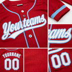 Custom Stitched Red White-Light Blue Baseball Pullover Sweatshirt Hoodie detail