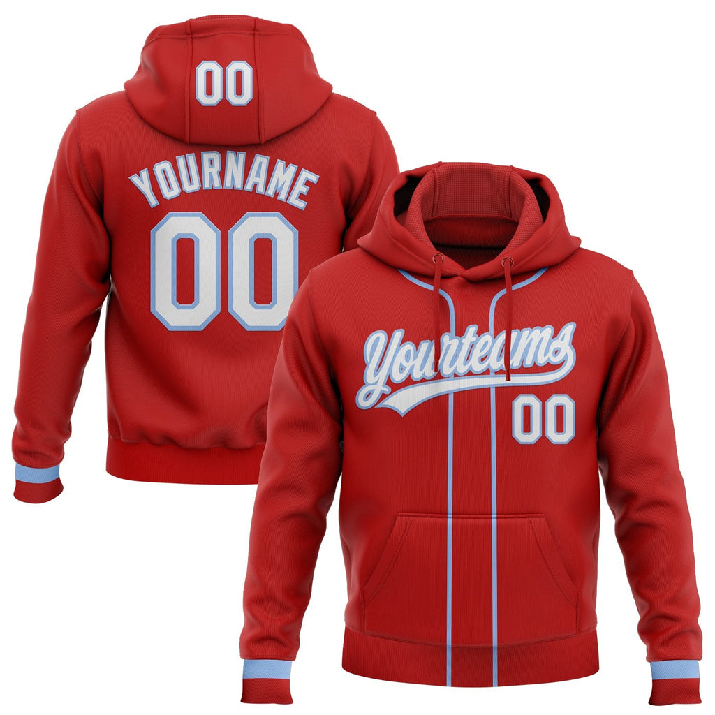 Custom Stitched Red White-Light Blue Baseball Pullover Sweatshirt Hoodie photo 1