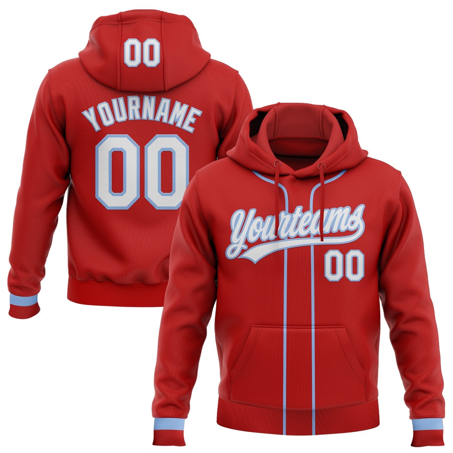 Custom Stitched Red White-Light Blue Baseball Pullover Sweatshirt Hoodie photo 1