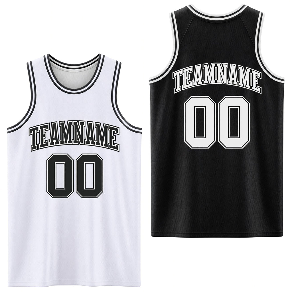 Custom Reversible Black White Double Side Sublimation Basketball Set Jersey
