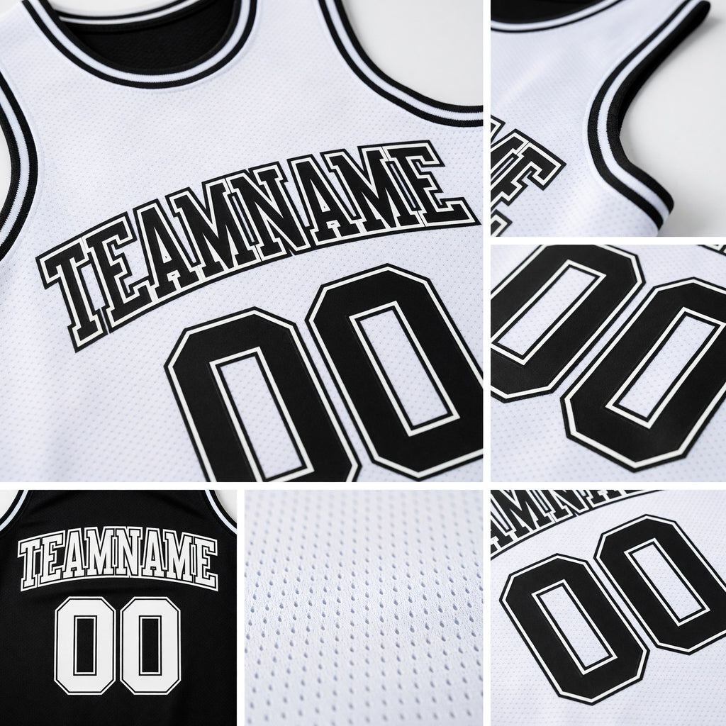 Custom Reversible Black White Double Side Sublimation Basketball Set Jersey detail