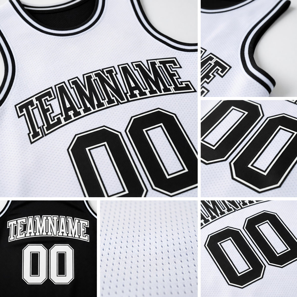 Custom Reversible Black White Double Side Sublimation Basketball Set Jersey detail