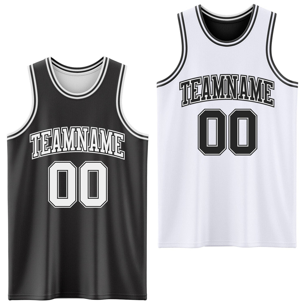 Custom Reversible Black White Double Side Sublimation Basketball Set Jersey photo 1