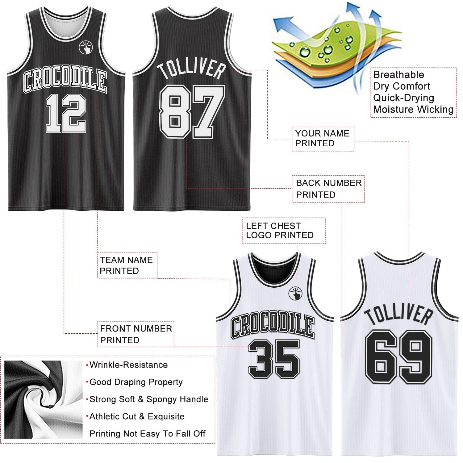 Custom Reversible Black White Double Side Sublimation Basketball Set Jersey photo 5