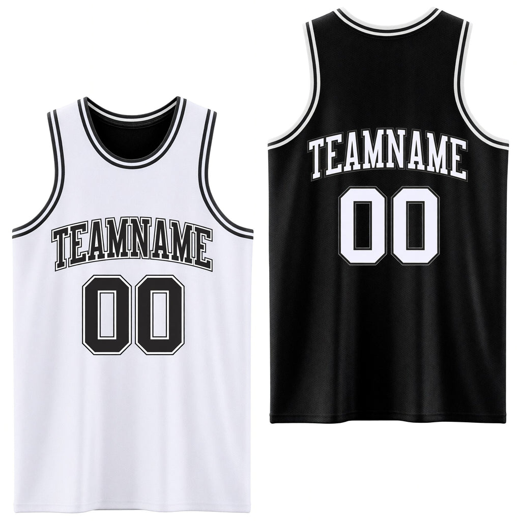 Custom Reversible Black White Double Side Sublimation Basketball Set Jersey