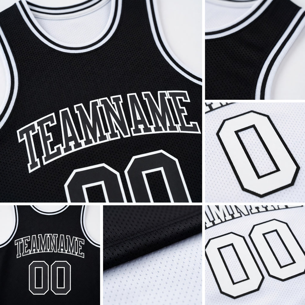 Custom Reversible Black White Double Side Sublimation Basketball Set Jersey detail