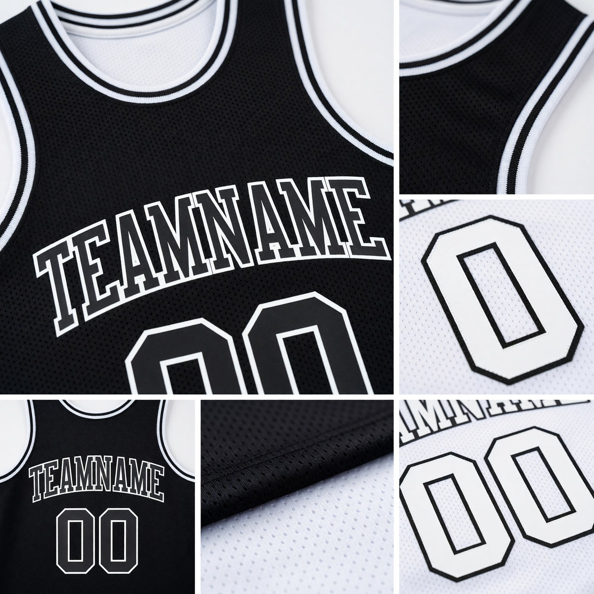 Custom Reversible Black White Double Side Sublimation Basketball Set Jersey detail