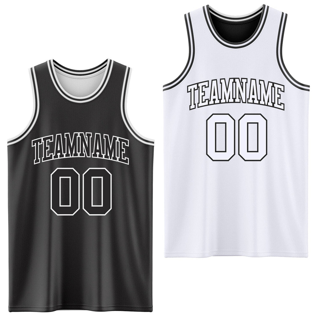 Custom Reversible Black White Double Side Sublimation Basketball Set Jersey photo 1