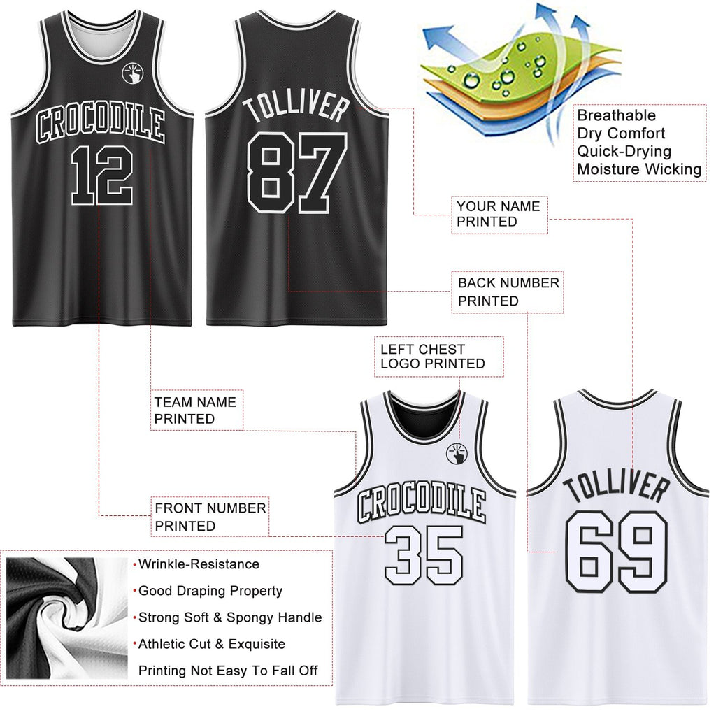 Custom Reversible Black White Double Side Sublimation Basketball Set Jersey photo 5