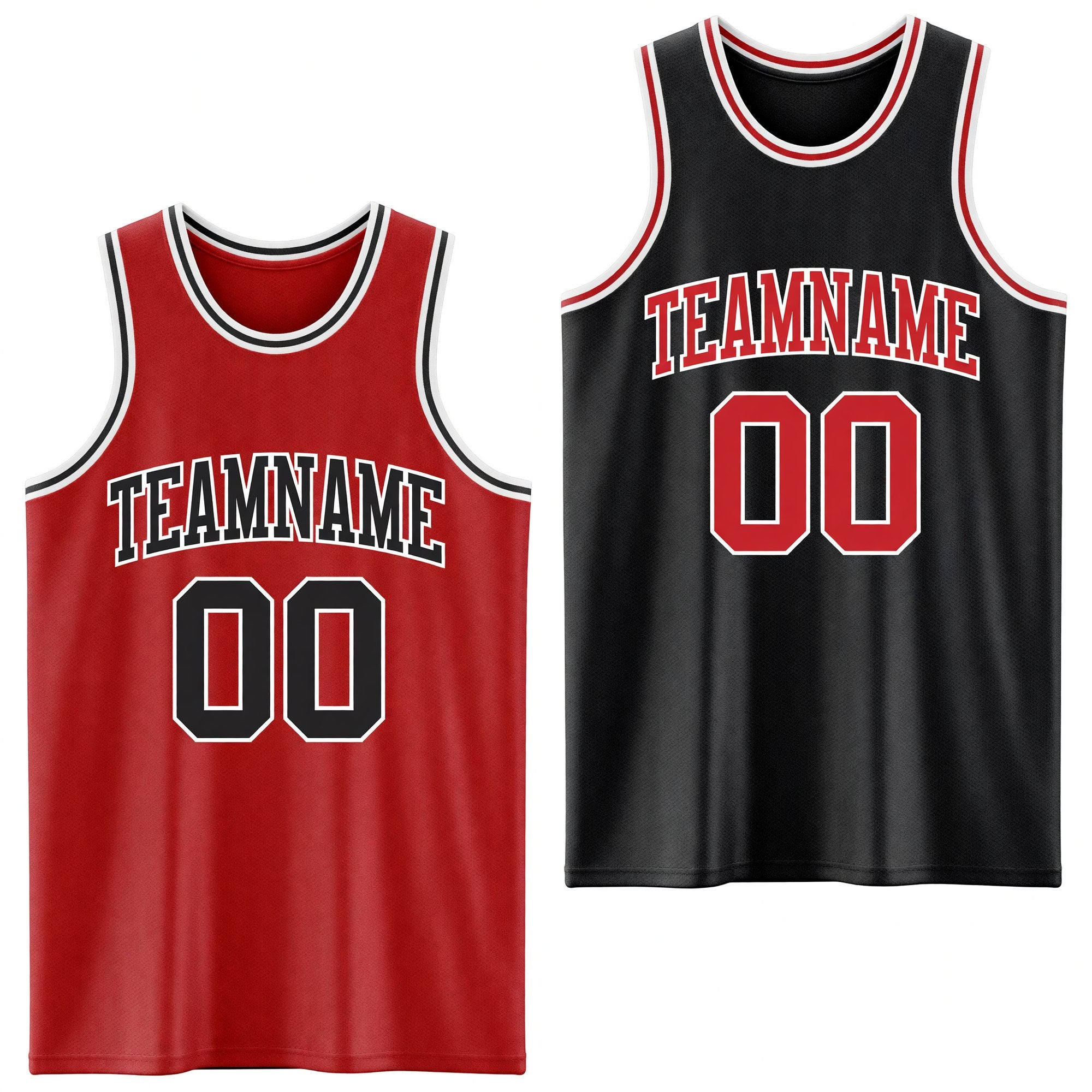 Custom Reversible Black Red-White Double Side Sublimation Basketball Set Jersey