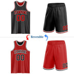 Custom Reversible Black Red-White Double Side Sublimation Basketball Set Jersey photo 2