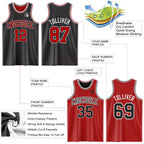 Custom Reversible Black Red-White Double Side Sublimation Basketball Set Jersey photo 5