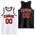 Custom Reversible Black Red-White Double Side Sublimation Basketball Set Jersey
