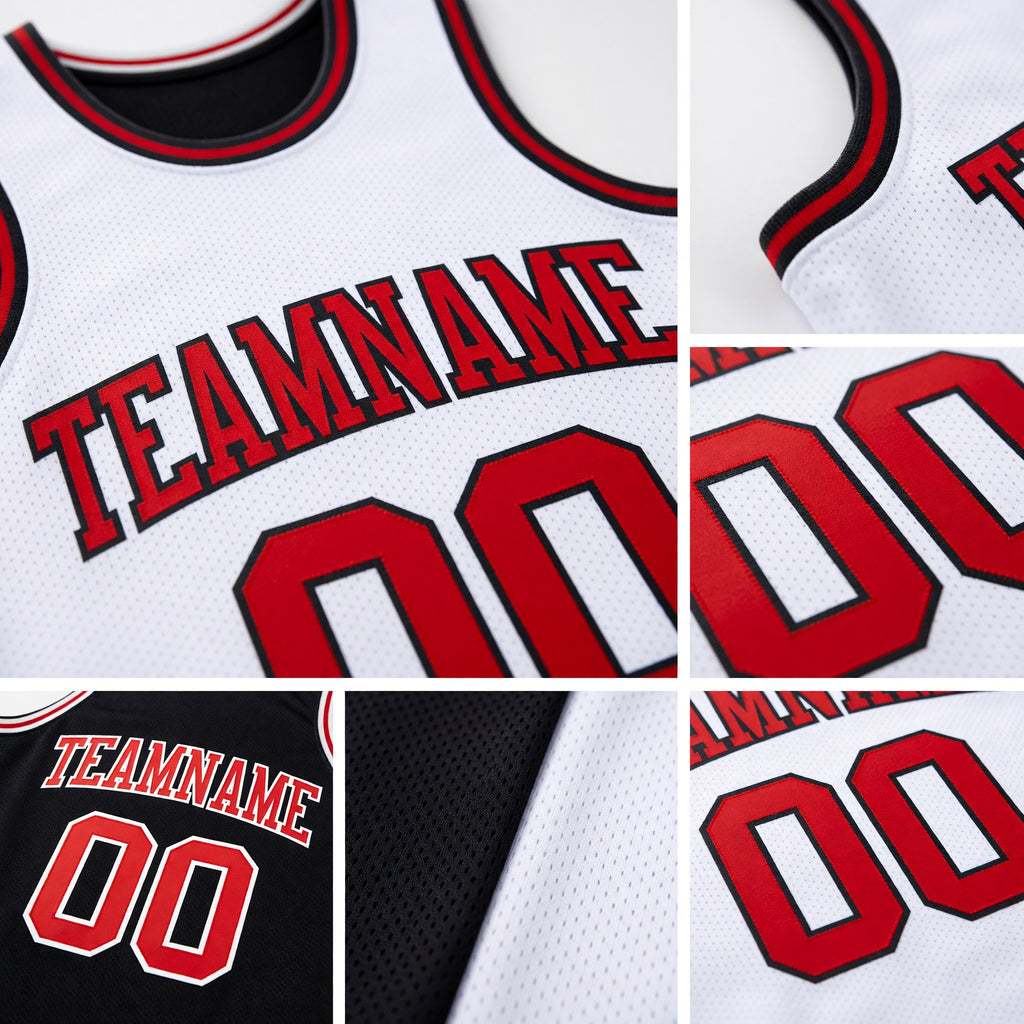 Custom Reversible Black Red-White Double Side Sublimation Basketball Set Jersey detail