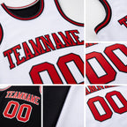 Custom Reversible Black Red-White Double Side Sublimation Basketball Set Jersey detail