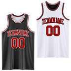 Custom Reversible Black Red-White Double Side Sublimation Basketball Set Jersey photo 1